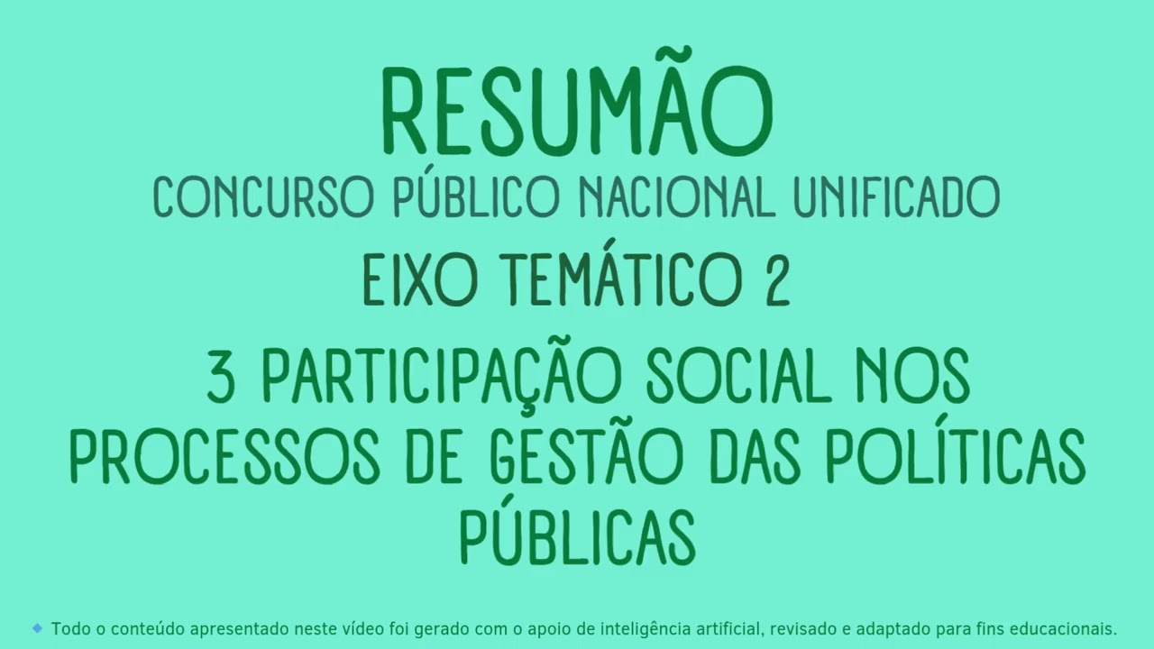 RESUMÃO CNU 2025 BLOCO 5 EIXO 2 3 Participação Social nos Processos de Gestão das Políticas Públicas