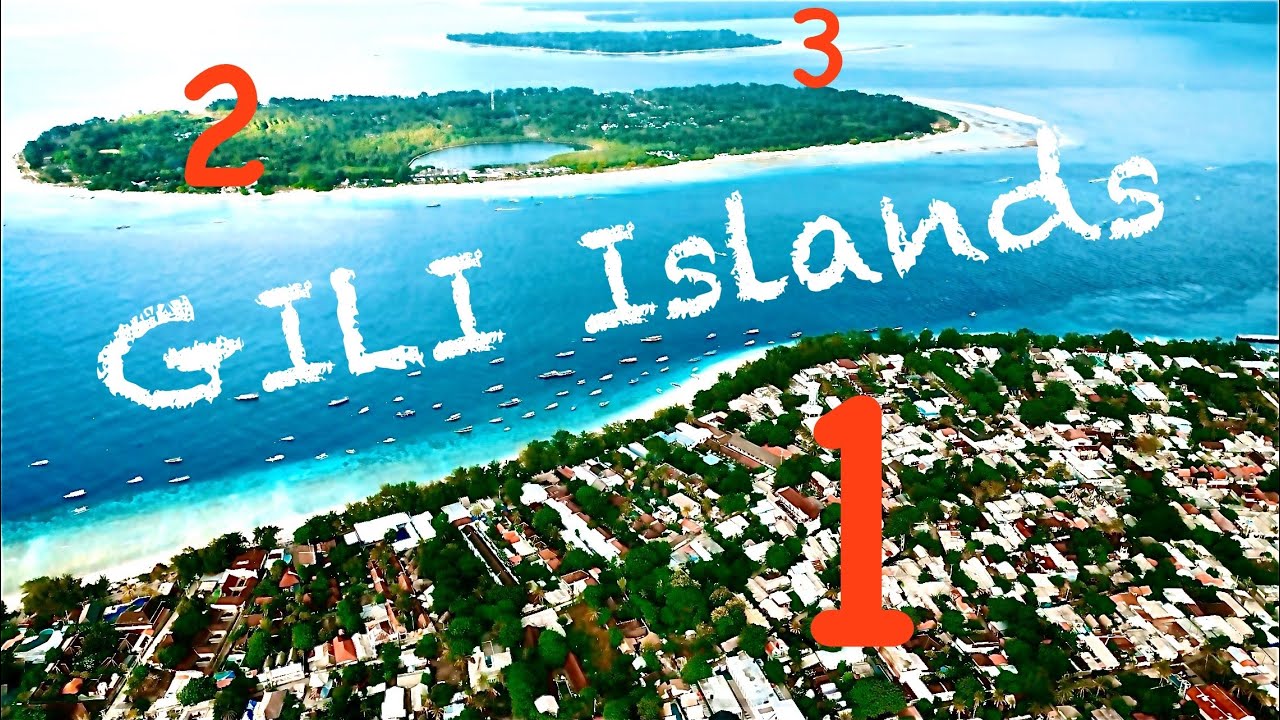 4K Gili Islands 🌴  drone view, flight across all the islands. Gili Trawangan, Gili Air, Gili Meno