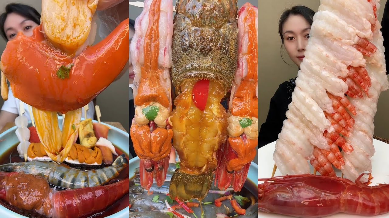 Yummy # : Eat Shrimp 🦐 Seafood Salmon fish spicy shrimp🦐egg shrimp #lopster #seafood #shrimp #sqiud 