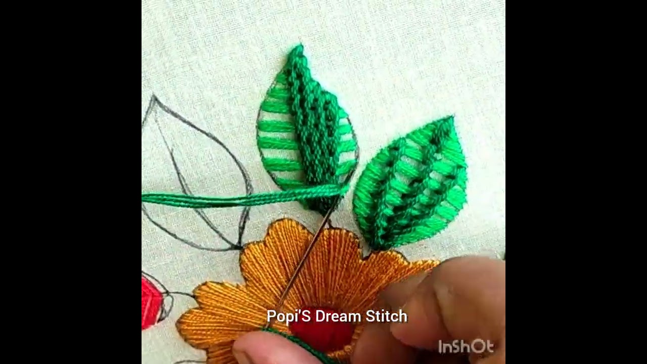 Easy leaf design for beginners 🌿🌿🍁🍁❤️❣️🪡🪡 #shortvideo #reelsviralシfb #handembroidery 