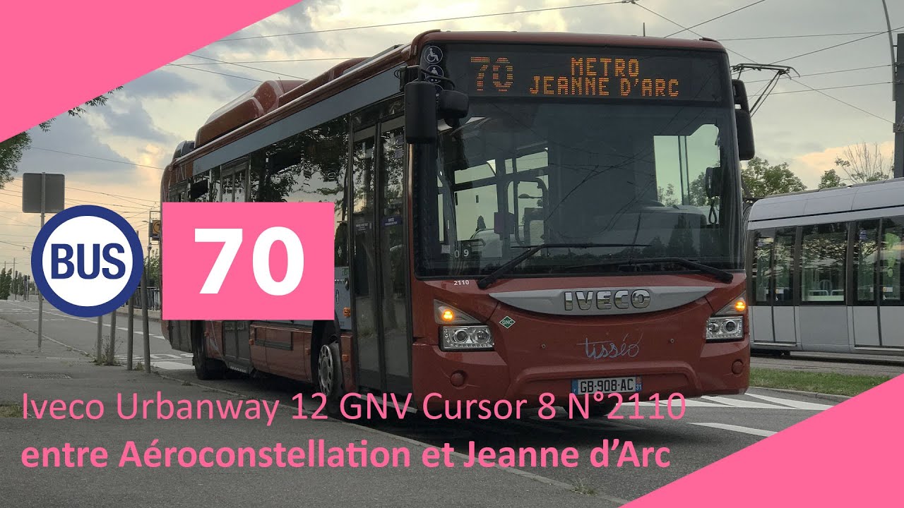 Tisséo - Ligne 70 Iveco Urbanway 12 GNV Cursor 8 N°2110 entre Aéroconstellation et Jeanne d'Arc