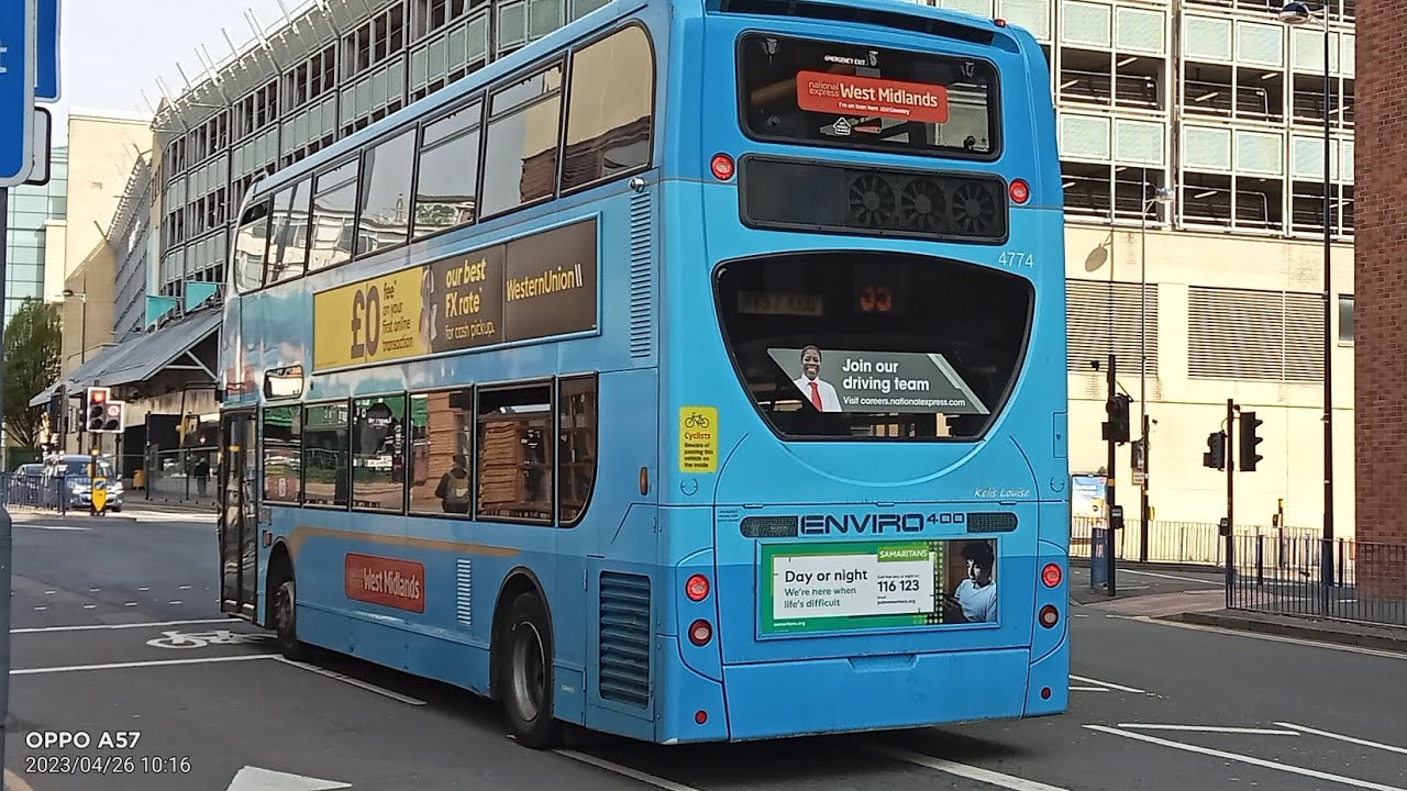 Service YW35: National Express V-Spec Dennis Trident II Enviro400 (4774,BV57XKU) DIVERSION