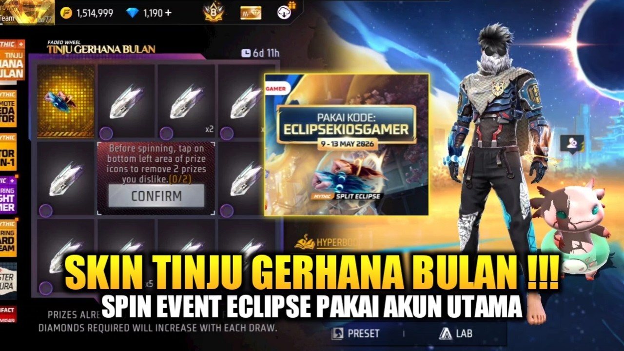 SPIN SKIN TINJU GERHANA BULAN DI AKUN UTAMA! ITEM ECLIPSE HYPERBOOK EVENT FF TERBARU