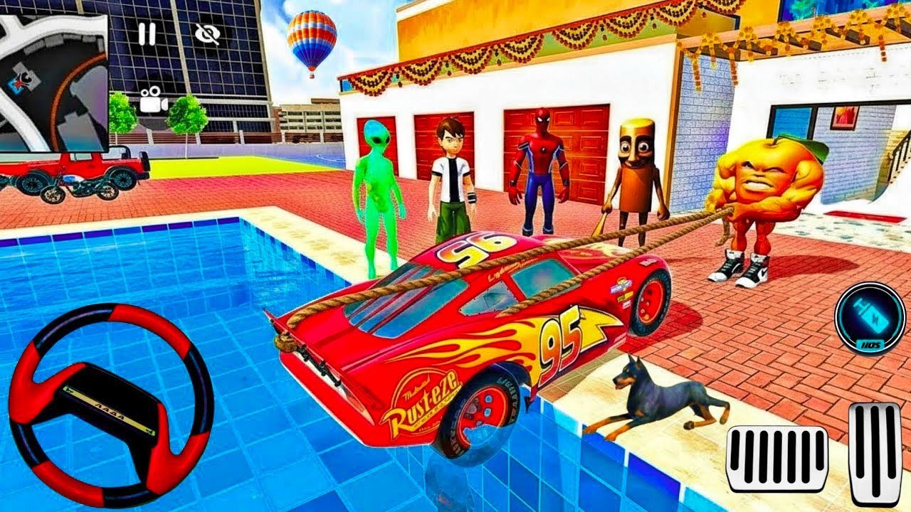 🤩 Car Bike Spiderman Game 🎯 Spiderman Become Escape From Biggest Udin din 🦚And Modified Thar In Game