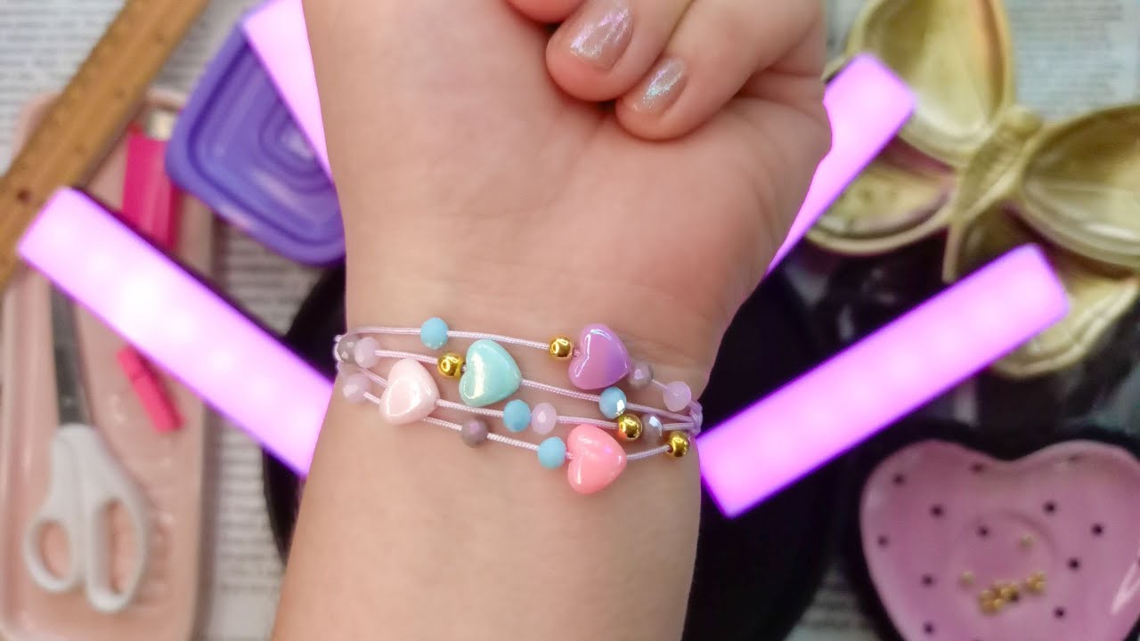 Pulsera de hilo con cristales y corazones fácil y bonita 💗💜 Easy Bracelet