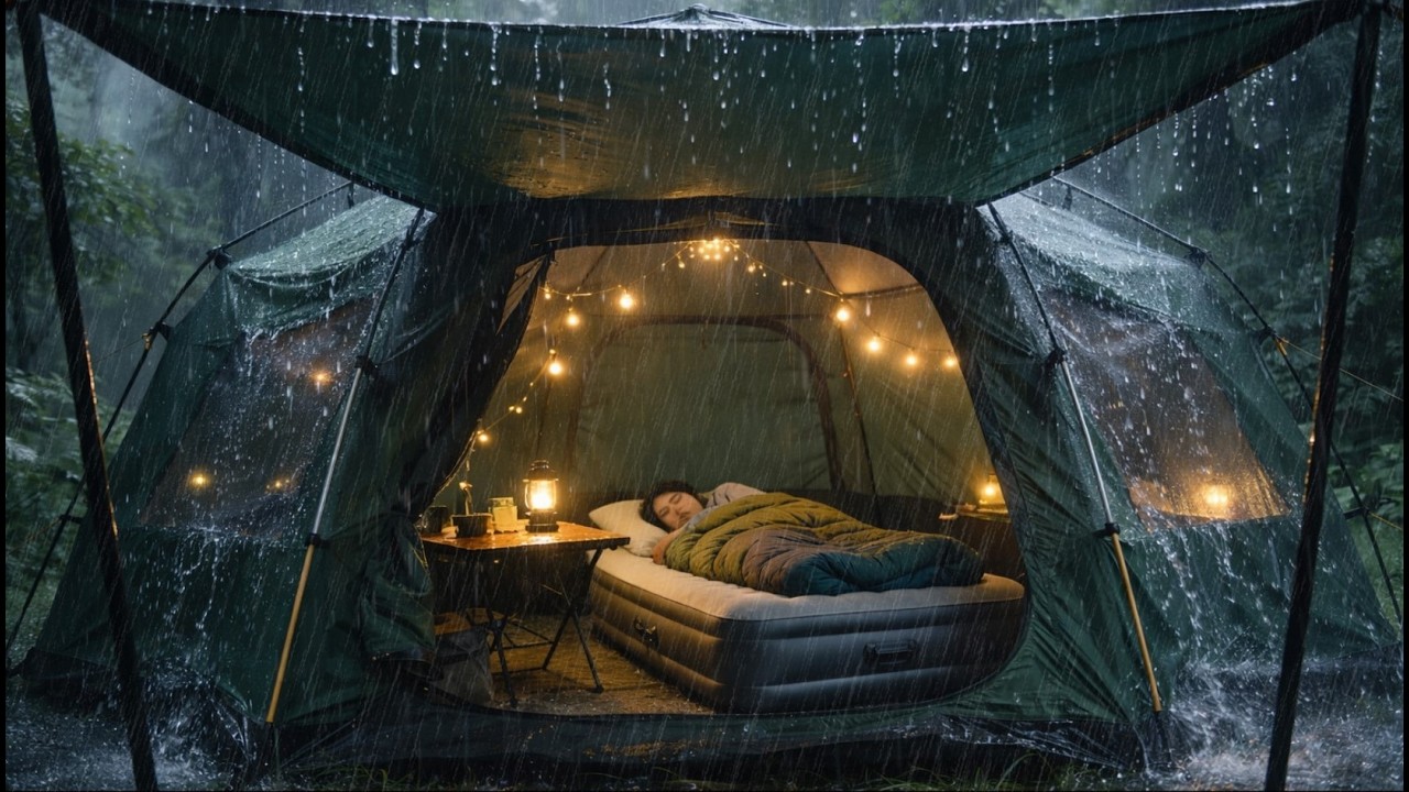 CAMPING IN HEAVY RAIN WITH A THUNDERSTORM 🌧️ Rain Camping Ambience for Relaxing Sleep