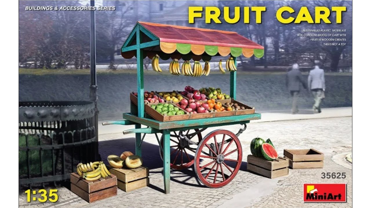 UNBOXING  MINIART 35625 - 1/35 FRUIT CART BOX CONTAINS MODEL OF FRUIT CART SCALE PLASTIC
