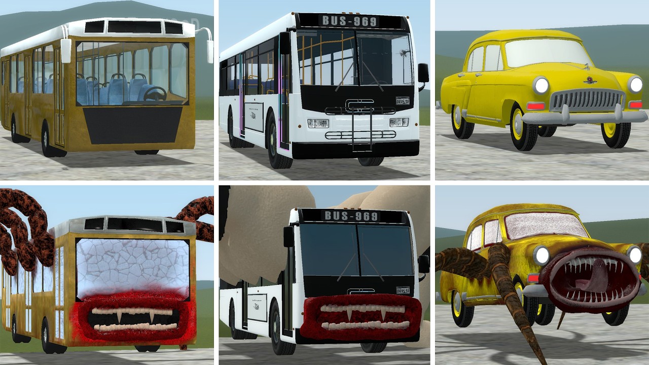 OLD AND NEW UPDATE: BUS EATER, BUS EATER BUILDER, CAR EATER VS ALL TREVOR HENDERSON BATTLE In GMOD!