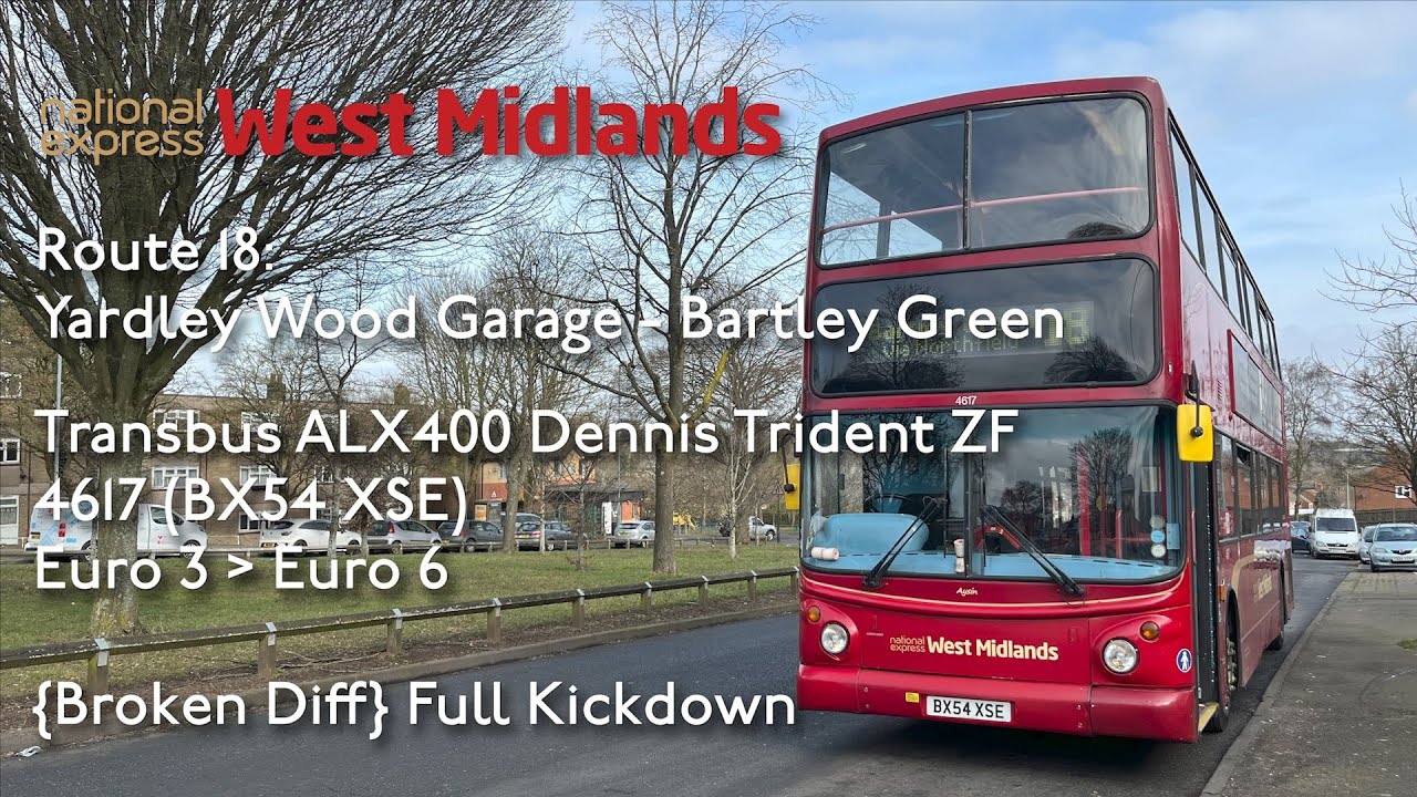 {Broken Diff} Full Kickdown | Transbus ALX400 Dennis Trident ZF | NX West Midlands | 4617 (BX54 XSE)