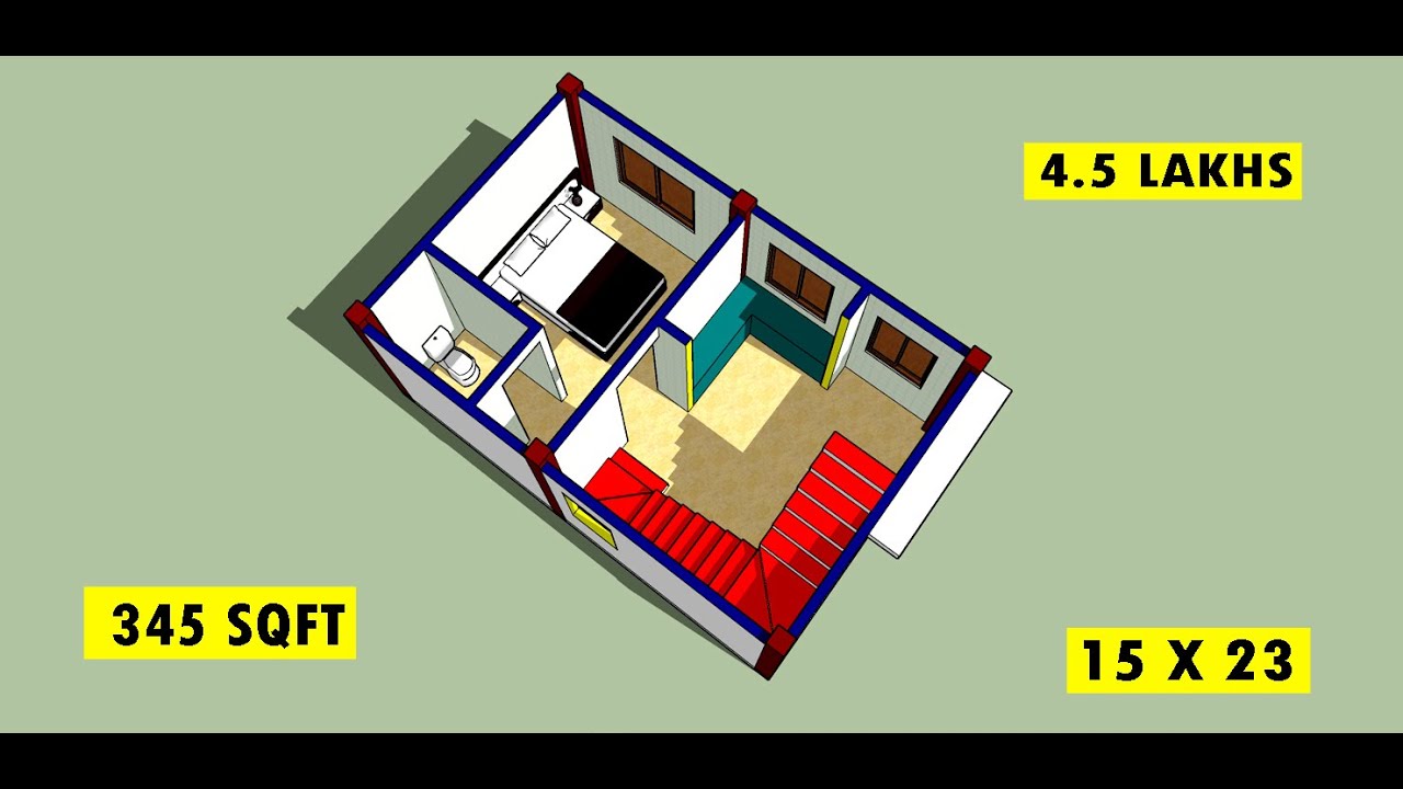 15 x 23 SMALL HOUSE PLAN II 345 SQFT HOME DESIGN II 15 X 23 GHAR KA NAKSHA KAISE BANAYE