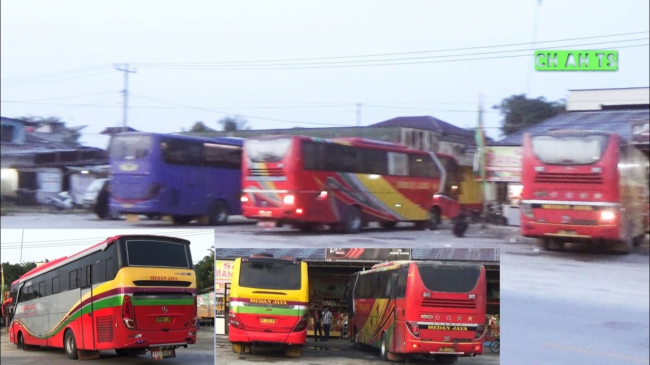 Bus Medan Jaya Istirahat di rumah makan Bambu Kuning Kandis & bus Sumatera yg melintas