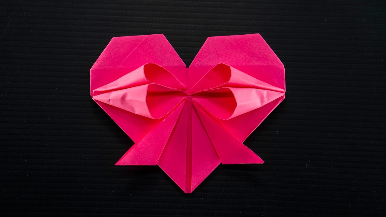 Origami Paper Heart with Bow Tutorial