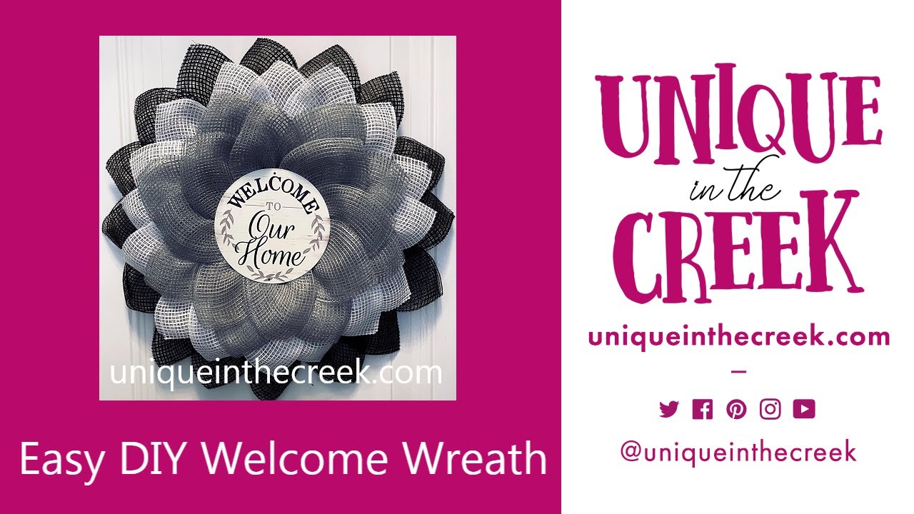 Easy DIY Welcome to Our Home Deco Mesh Flower Wreath on UITC Large Board