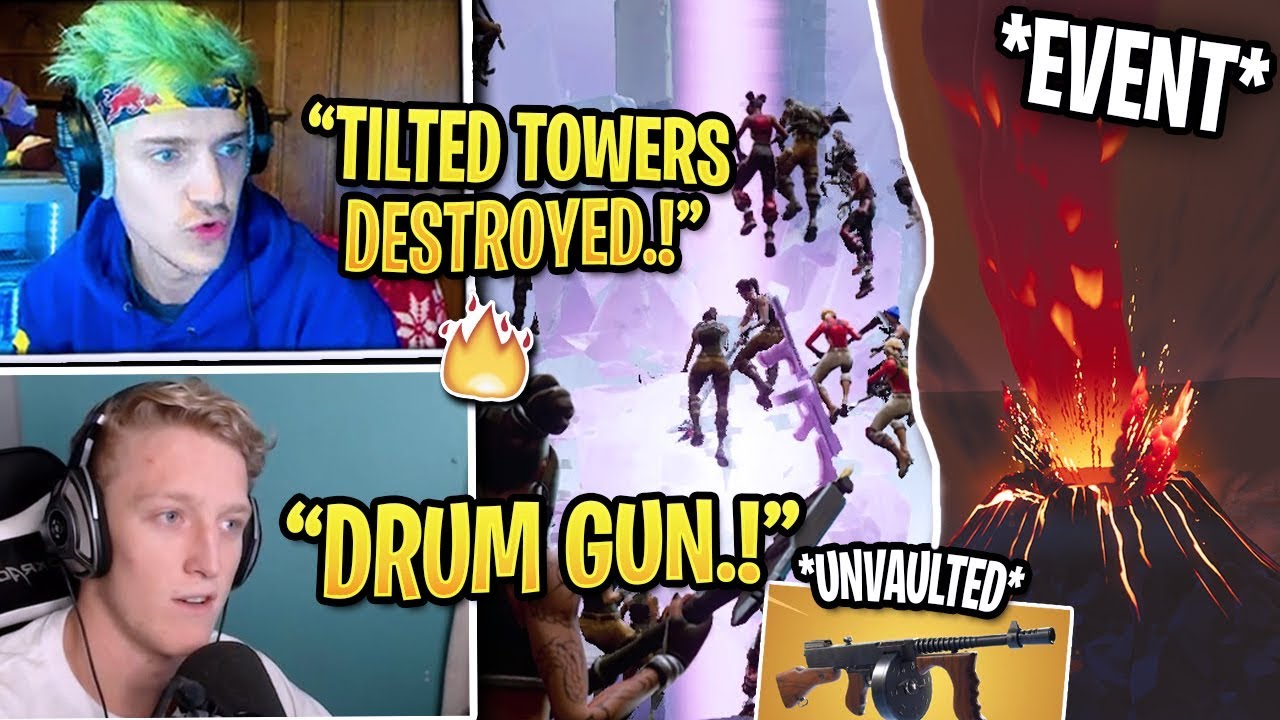 Streamers React to Volcano Eruption & Drum Gun UNVAULTED! *LIVE EVENT* Destroyed Map!