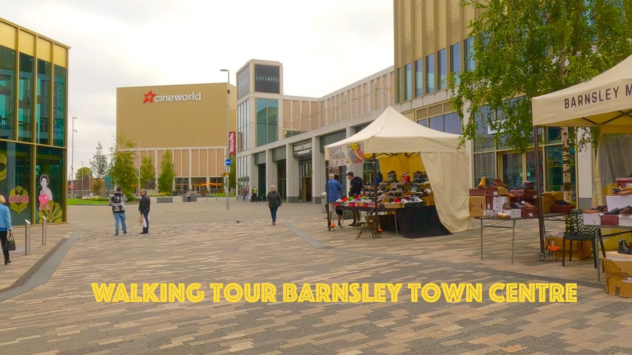 Walking tour Barnsley Town Centre on a cloudy day in 4K