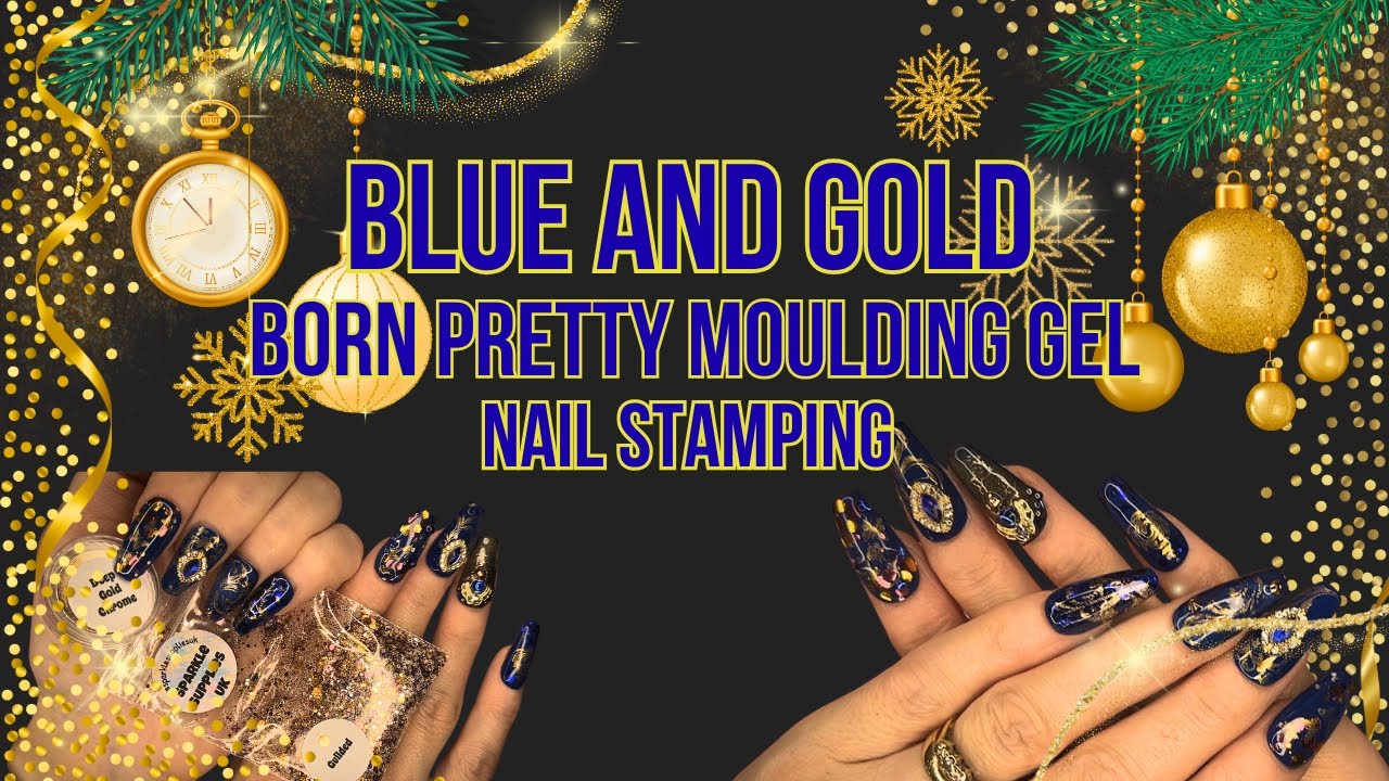 Маникюр с гелем для моделирования Born Pretty ✨ Волшебство сине-золотого стемпинга! | Простой уро...