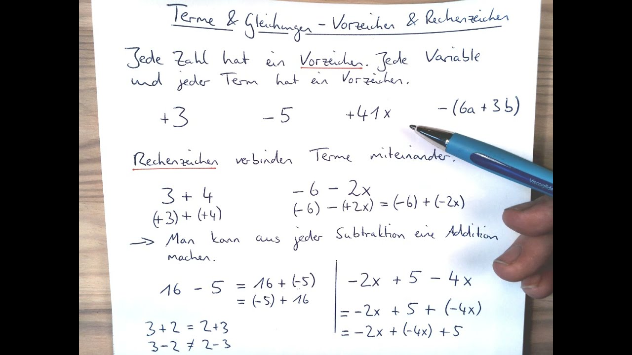 Terme und Gleichungen - Vorzeichen und Rechenzeichen