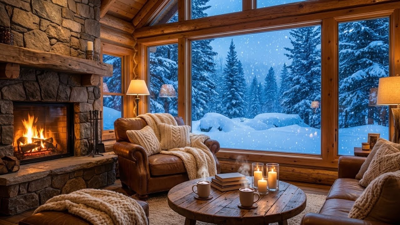 Cozy Cabin Fireplace Jazz ☕❄️ | Snowfall Winter Jazz to Unwind