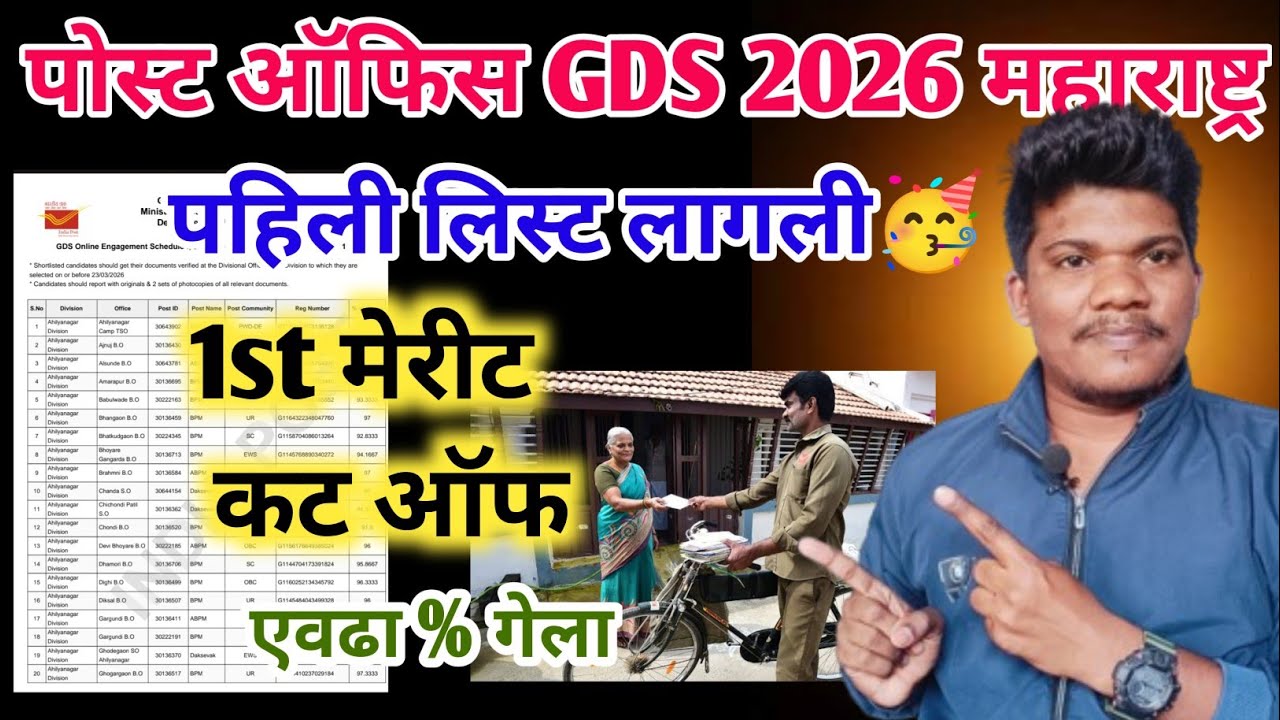 पोस्ट ऑफिस GDS cut off निकाल 1st merit लागली  7 March | post office gds cut off 2026 1st merit