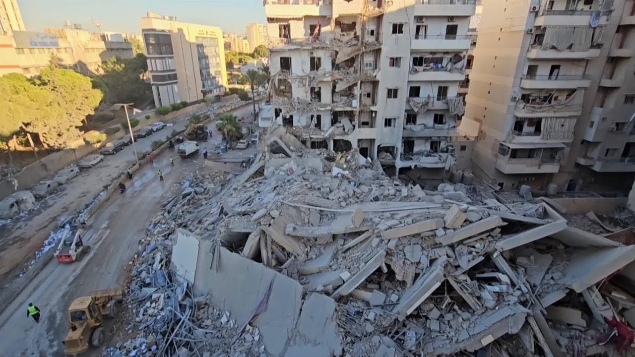 Destruction in Beirut's southern suburb after Israel strikes buildings of Hezbollah's financial arm