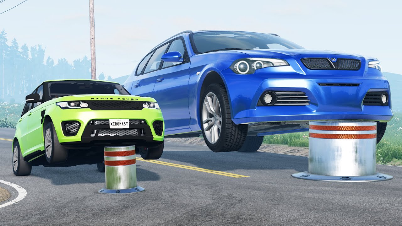 Cars vs Normal and Giant Bollards ▶️ BeamNG Drive