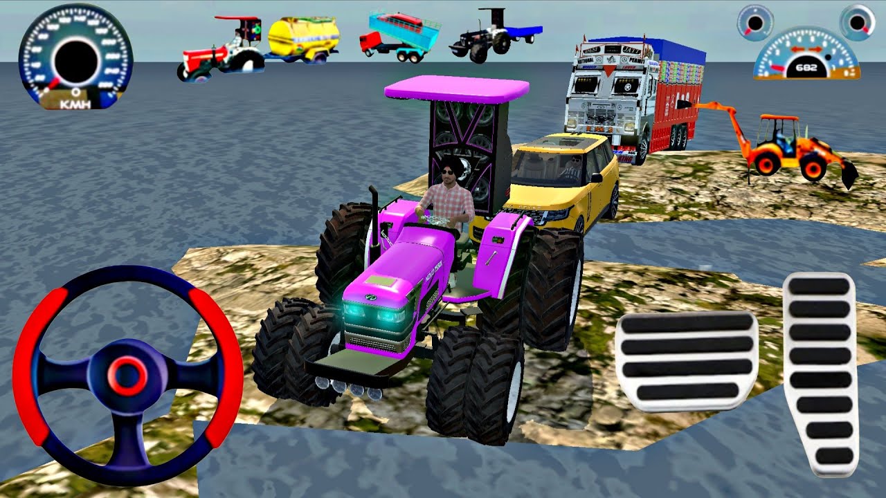 Indian Truck stuck in mud tractor & car rescue the Truck#gamingvideos #simulatorgame 