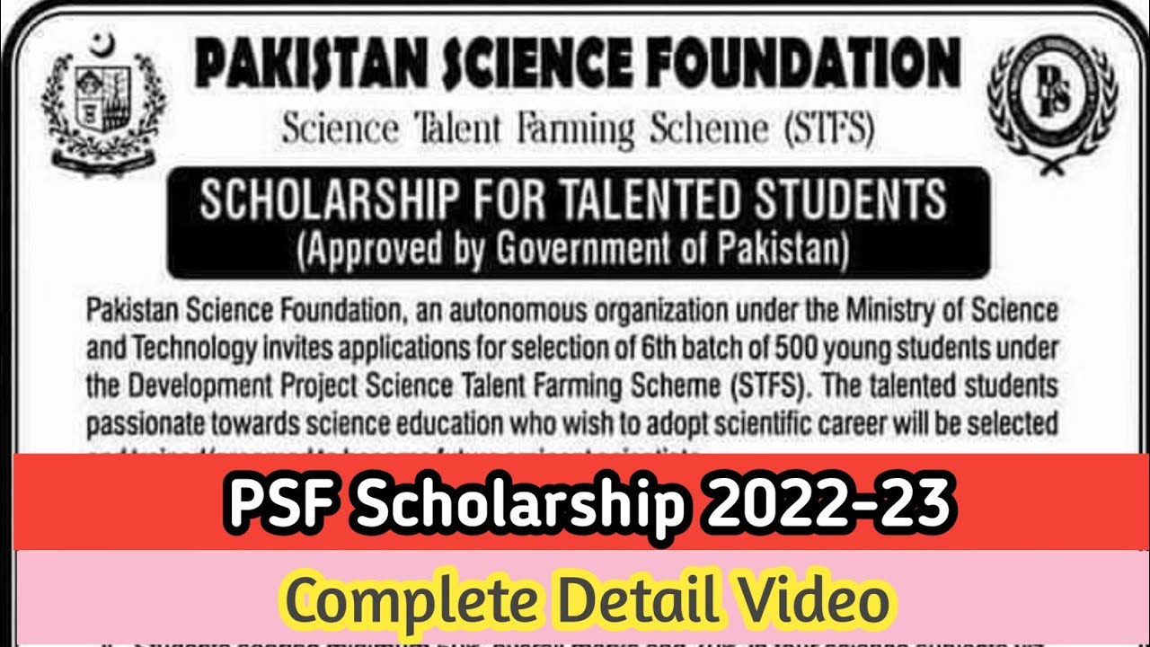 Pakistan Science Foundation Scholarship 2023| PSF Scholarship 2023| STFS 2023