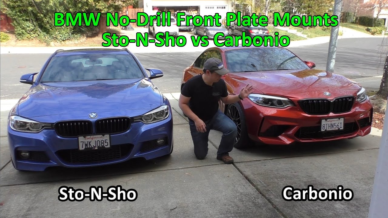 BMW No-Drill Front License Plate Mounts Carbonio vs Sto-N-Sho