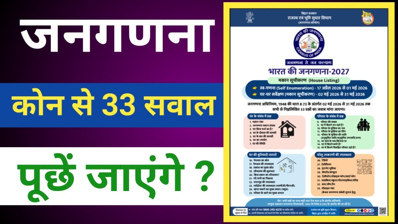 Census 2027 Janganana Kab Hogi? 🤔 Census Me 33 Sawal जनगणना में कोन सवाल पूछे जाएंगे 2027 में 