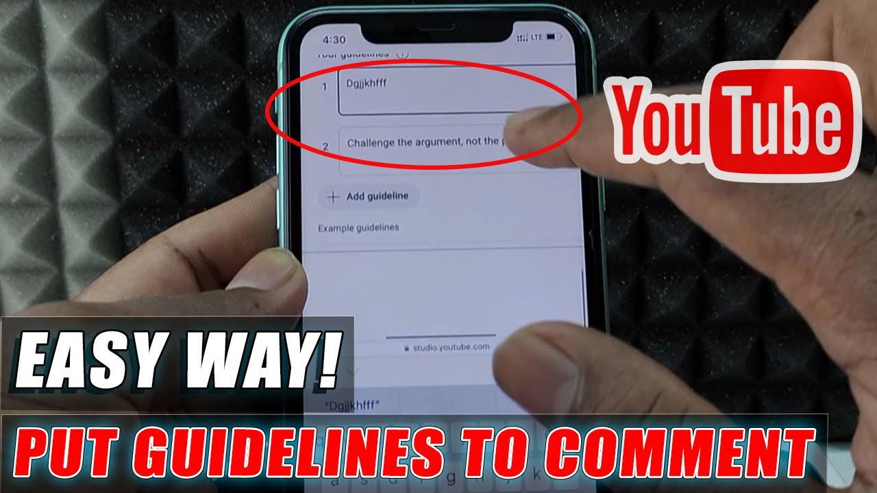 how to put guidelines in youtube comment on iphone?