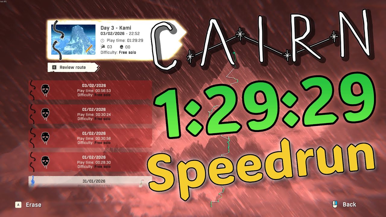 Cairn Speedrun in 1:29:29- World Record (Free Solo)