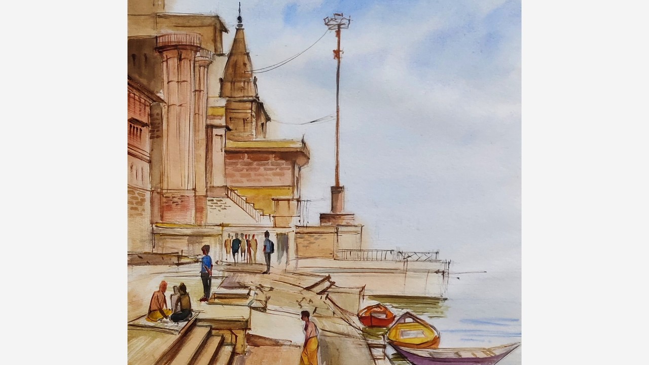 Watercolor Landscape of Banaras Ghat