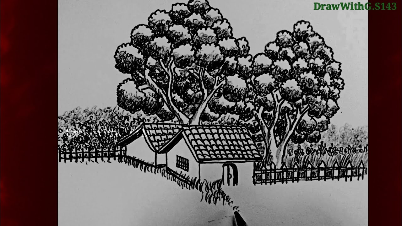How to draw a realistic village scenery drawing | Easy drawing | Pencil drawing with DrawWithG.S143