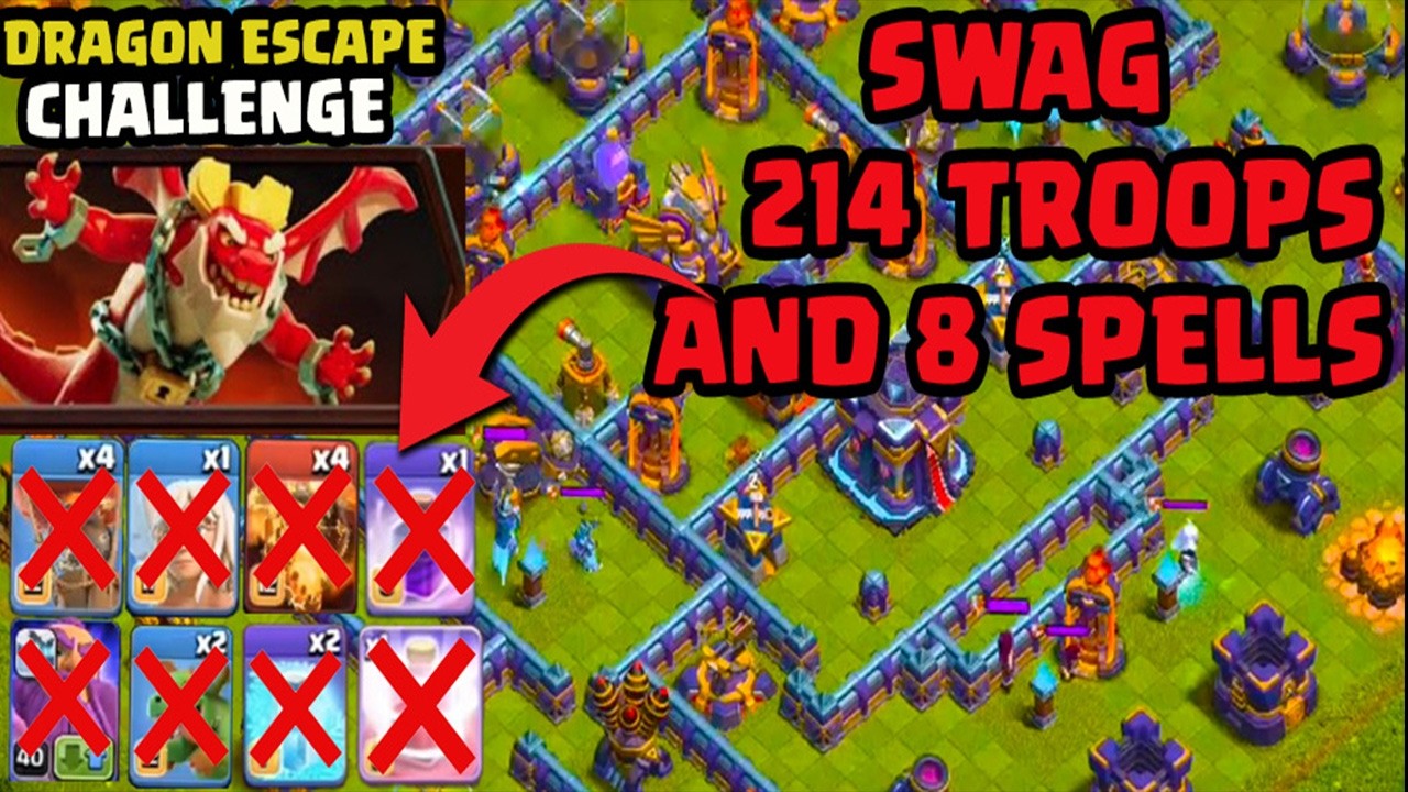 Dragon Escape Challenge-Level 4_Swag 214 Troops & 8 Spells | Clash Gaming!!!