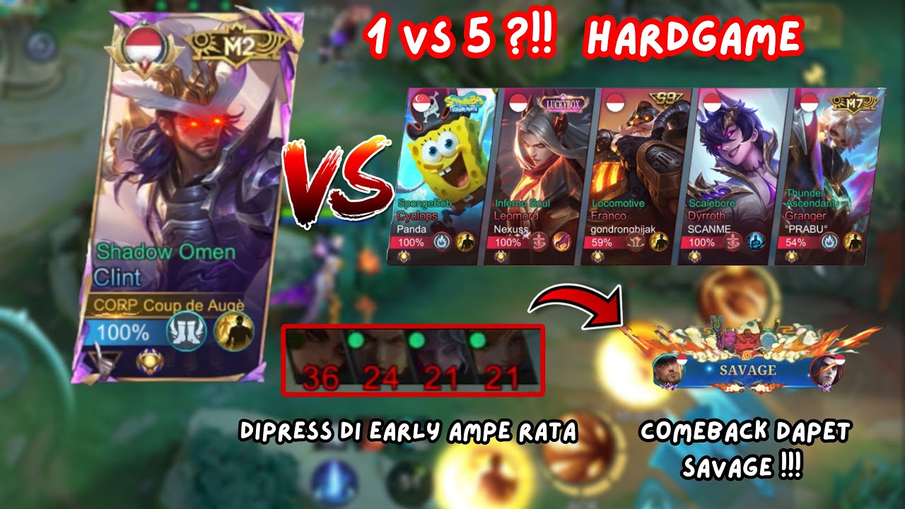 1 VS 5?!! KETIKA TOP GLOBAL CLINT GENDONG 1 TIM AMPE COMEBACK!  | TOP GLOBAL CLINT GAMEPLAY | MLBB