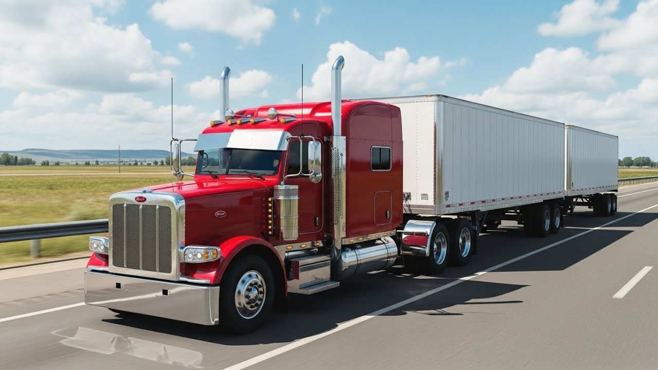 Driving with a double trailer in Texas - Peterbilt 389 - American Truck Simulator