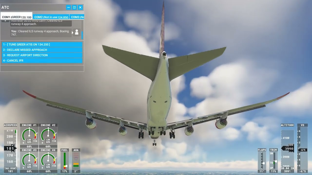 Microsoft Flight Simulator: Munich to Greer/Greenville-Spartanburg with a 747-8