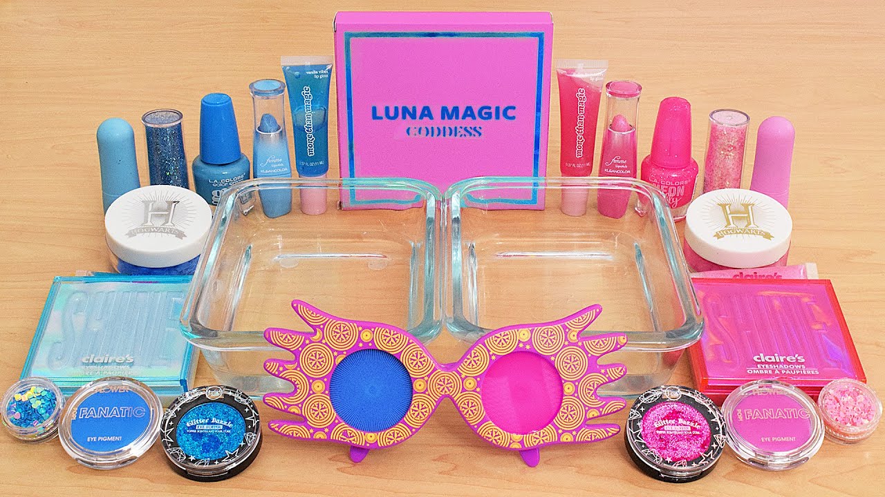 Luna Lovegood Pink vs Blue - Mixing Makeup Eyeshadow Into Harry Potter Slime ASMR