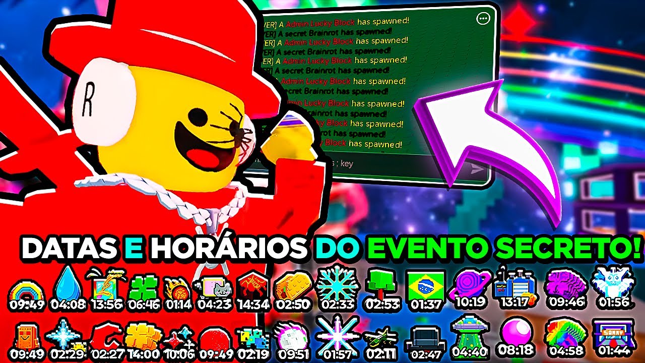 TODAS AS DATAS E HOR&Aacute;RIOS DOS EVENTOS SECRETOS DO ROUBE UM BRAINROT! - Roblox