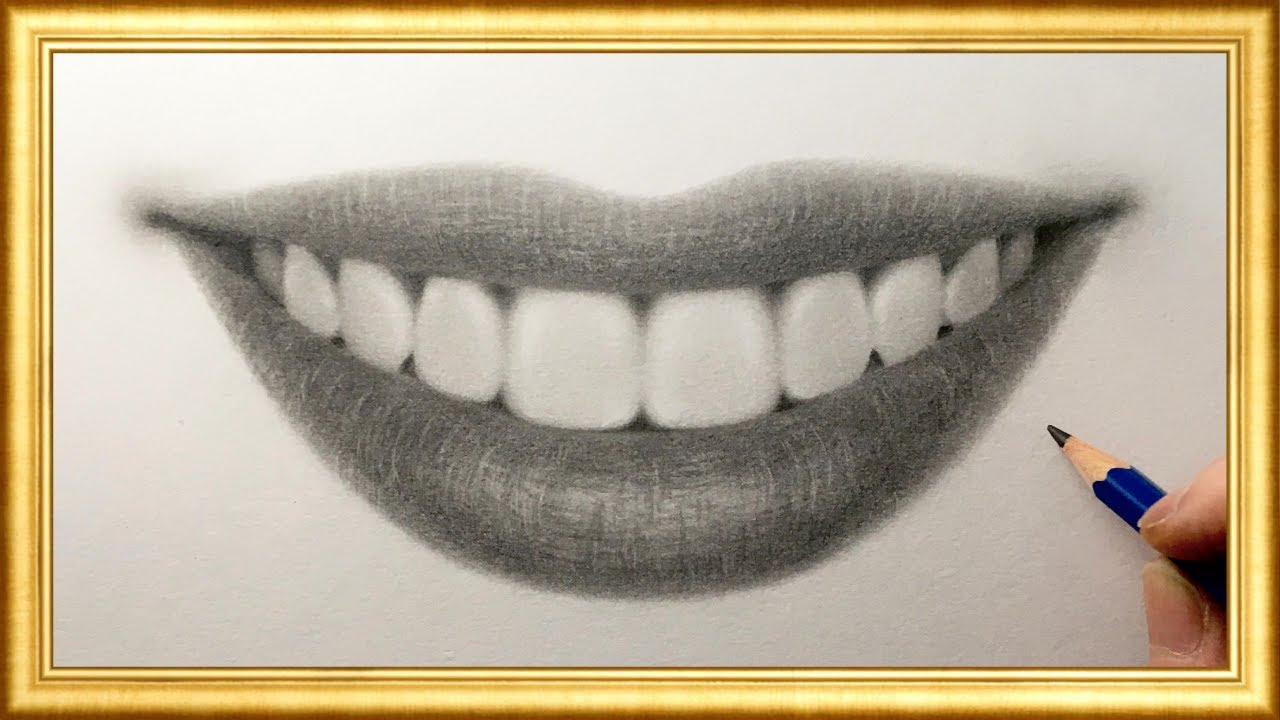 How to draw a realistic smile Lips👄 with Teeth, pencil sketch