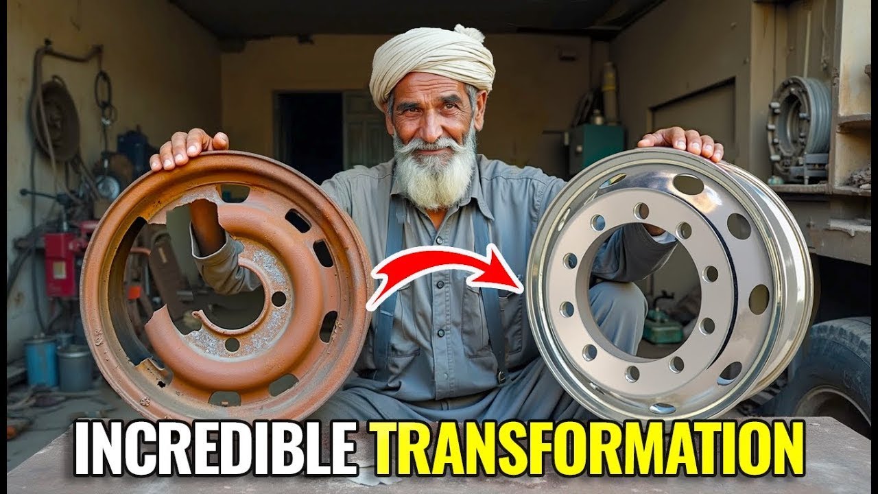 This Guy is Amazing at Replacing a Truck Broken Wheel Rim Plate With Very Few Tools