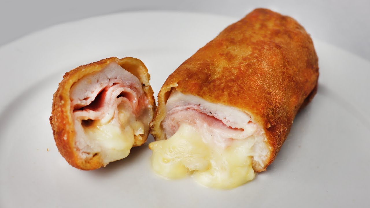 Como hacer ROLLITOS de CARNE de CERDO con Jamón y QUESO fácil (Super RÁPIDO)