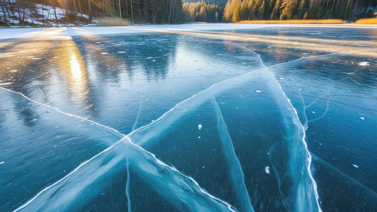 Frozen Serenity: A Stunning Lake Glimmering Under Winter Light