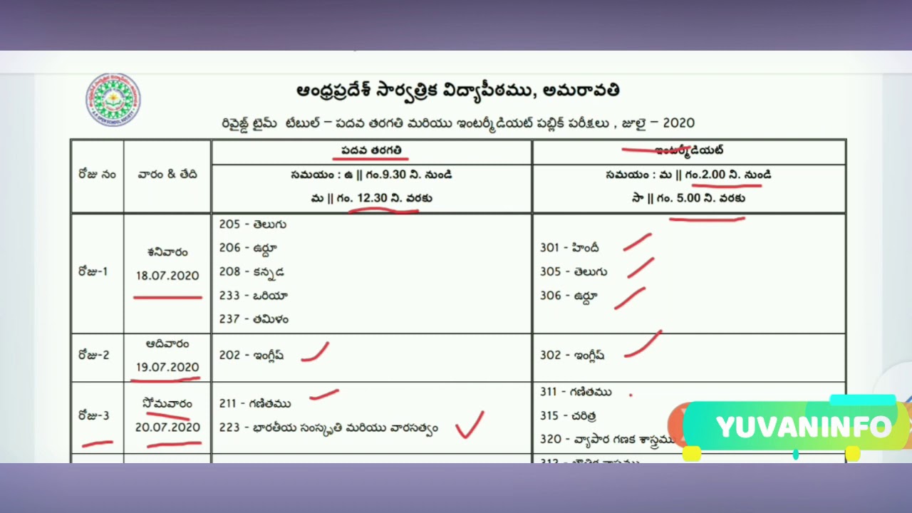 AP OPEN 10TH CLASS AND INTER EXAMS TIME TABLE - 2020