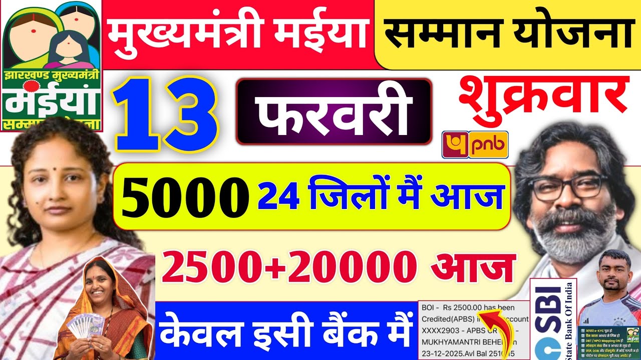 13 फरवरी 2500+20000 खाता में भेजा ✅ maiya samman yojana ka paisa nahi aaya to kya kare | jharkhand