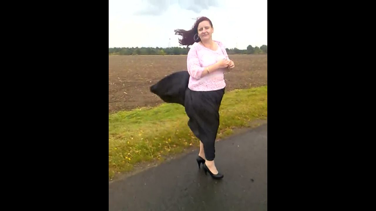 Satin skirt on a windy day