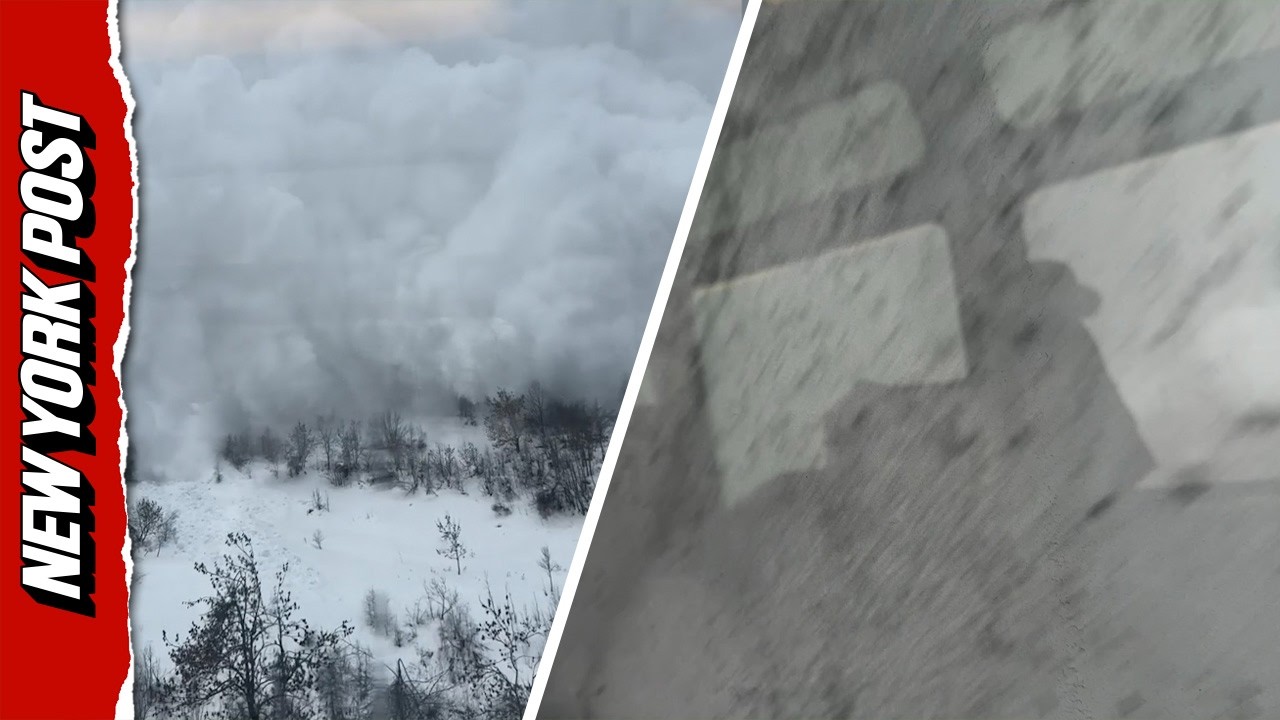 Terrifying Moment Avalanche Slams Train in the Swiss Alps