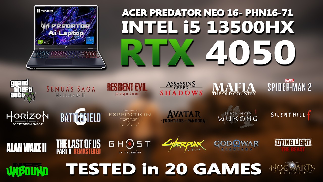 RTX 4050 + i5 13500HX Gaming Benchmark Test | Acer Predator Neo 16 | 1080p Benchmarks in 2026 |
