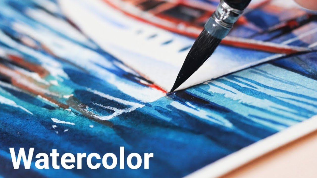 Paint in Watercolor: A Beautiful Boat on Water