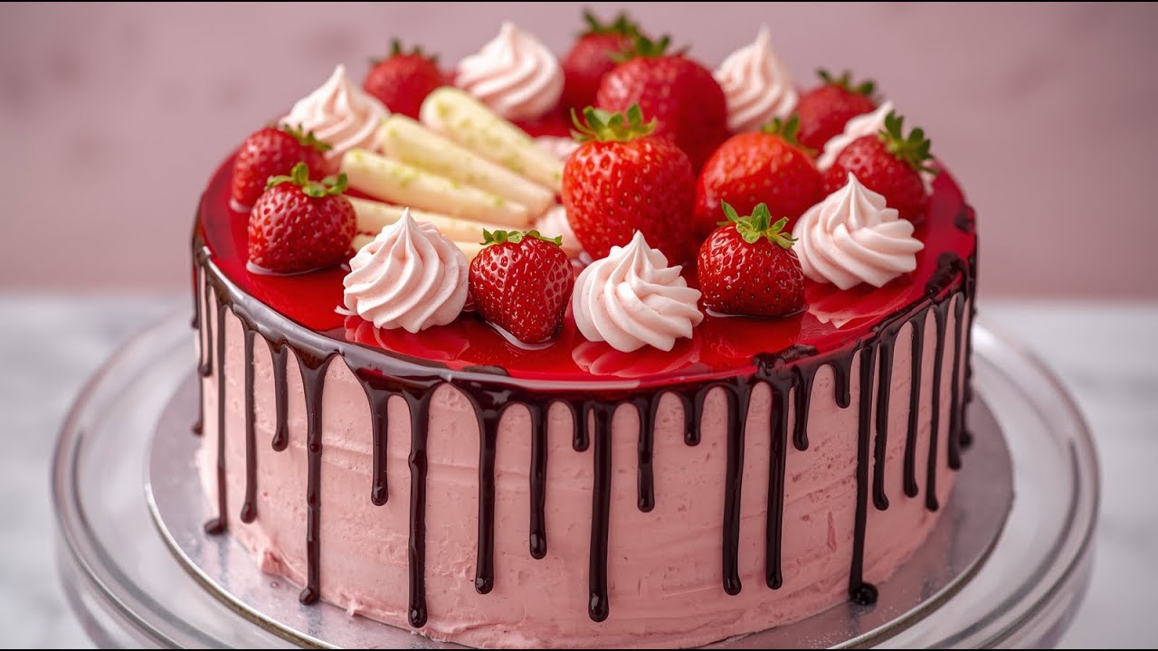 Beautiful Strawberry Jelly Cake 🍓 | Pink Cream Chocolate Drip Cake Design